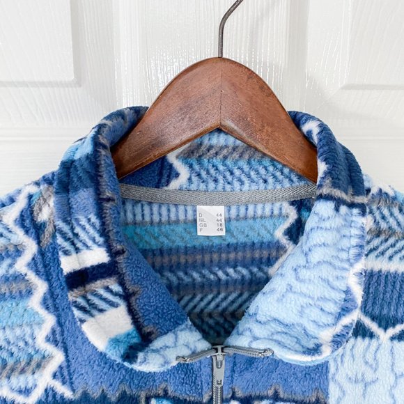 Vintage 90s patchwork collared fleece jacket in blue - Picture 2 of 5